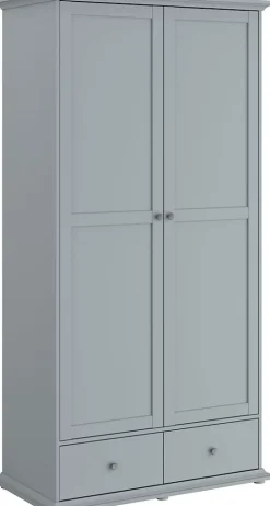 Armoire MARGAUX 2 portes 2 tiroirs gris galet L104 P53 H202 cm panneaux 15 mm
