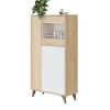 Armoire meuble de rangement vitrine en mélamine coloris chêne Canadian blanc artik