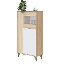 Armoire meuble de rangement vitrine en mélamine coloris chêne Canadian blanc artik