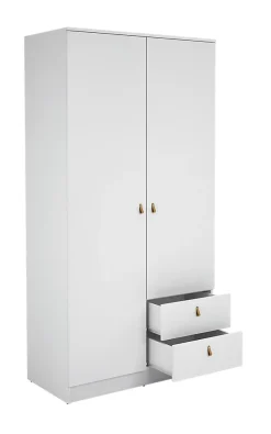 Armoire, meuble de rangement avec 2 portes et 2 tiroirs coloris blanc - Hauteur 200 x Longueur 100 x profondeur 51 cm