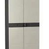 Armoire meuble de rangement 2 portes intérieur/extérieur coloris noir/taupe - Longueur 70 x Profondeur 44 x Hauteur 176 cm