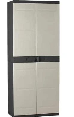 Armoire meuble de rangement 2 portes intérieur/extérieur coloris noir/taupe - Longueur 70 x Profondeur 44 x Hauteur 176 cm