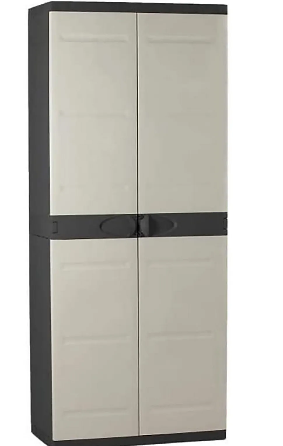 Armoire meuble de rangement 2 portes intérieur/extérieur coloris noir/taupe - Longueur 70 x Profondeur 44 x Hauteur 176 cm