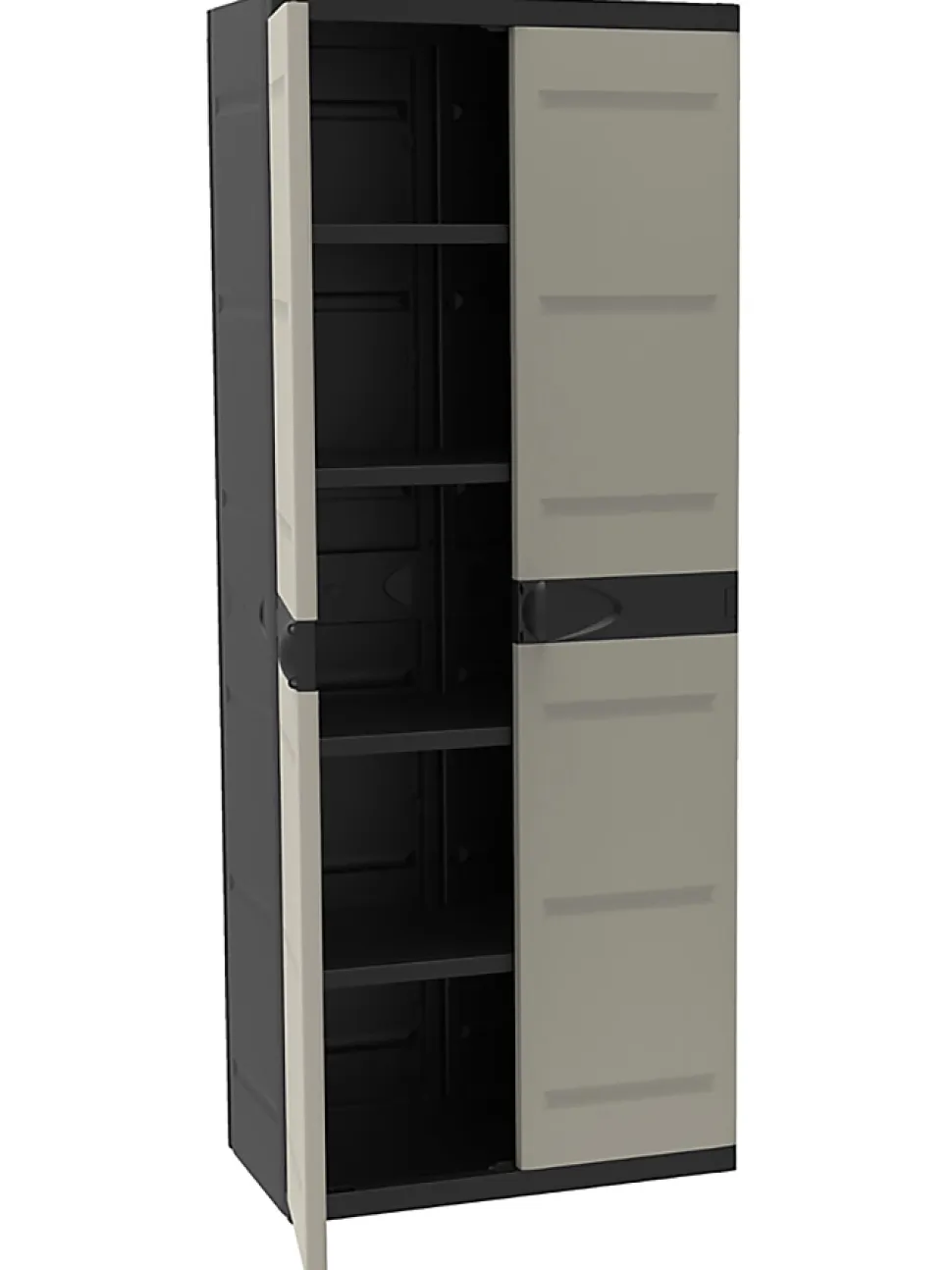 Armoire meuble de rangement 2 portes intérieur/extérieur coloris noir/taupe - Longueur 70 x Profondeur 44 x Hauteur 176 cm