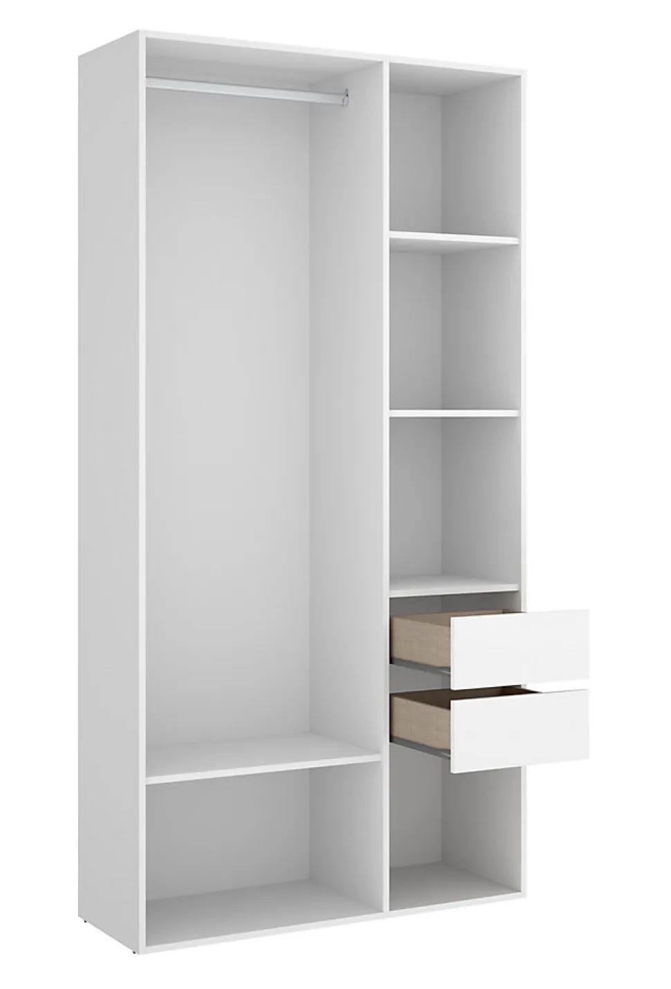 Armoire, meuble de rangement avec 2 tiroirs coloris chêne naturel, blanc - Longueur 98 x Profondeur 45 x Hauteur 205 cm