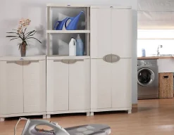 Armoire meuble de rangement 2 portes intérieur/extérieur coloris beige - Longueur 70 x Profondeur 45 x Hauteur 184 cm