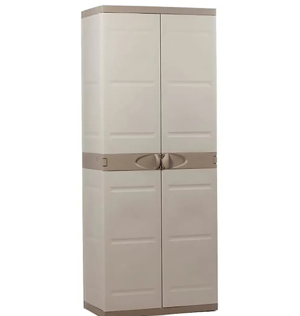 Armoire meuble de rangement 2 portes, intérieur/extérieur coloris beige - Longueur 70 x Profondeur 44 x Hauteur 176 cm
