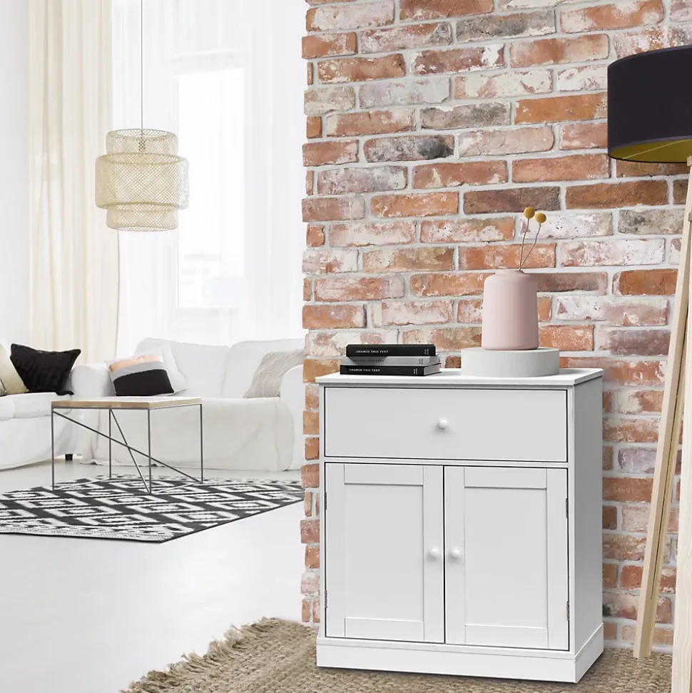 Armoire Meuble de salle de bains avec Tiroir 2 Portes en bois Blanc