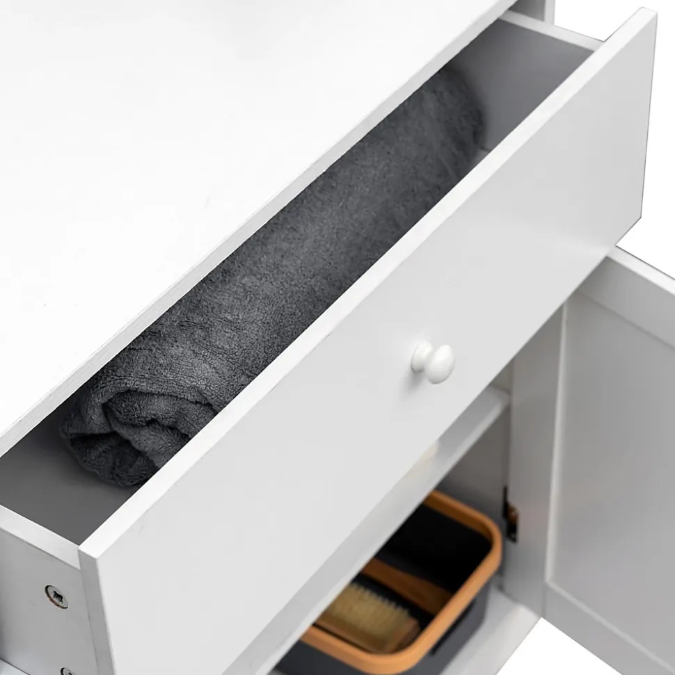Armoire Meuble de salle de bains avec Tiroir 2 Portes en bois Blanc