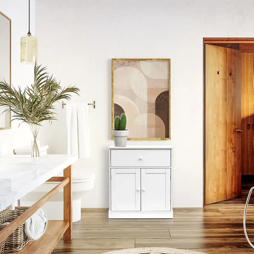 Armoire Meuble de salle de bains avec Tiroir 2 Portes en bois Blanc