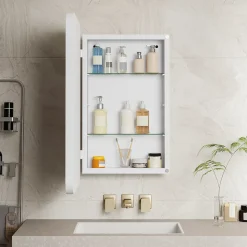 Armoire Miroir Murale - Meuble de Salle de Bain avec Rangement et Étagères Réglables, Cadre Métal, Meuble de Rangement Blanc