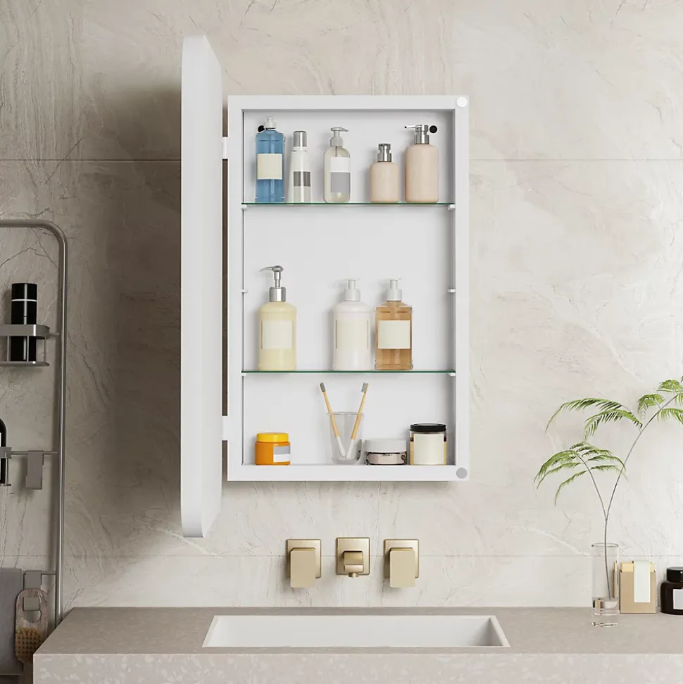 Armoire Miroir Murale - Meuble de Salle de Bain avec Rangement et Étagères Réglables, Cadre Métal, Meuble de Rangement Blanc