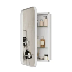 Armoire Miroir Murale - Meuble de Salle de Bain avec Rangement et Étagères Réglables, Cadre Métal, Meuble de Rangement Blanc