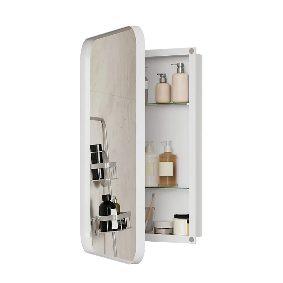 Armoire Miroir Murale - Meuble de Salle de Bain avec Rangement et Étagères Réglables, Cadre Métal, Meuble de Rangement Blanc
