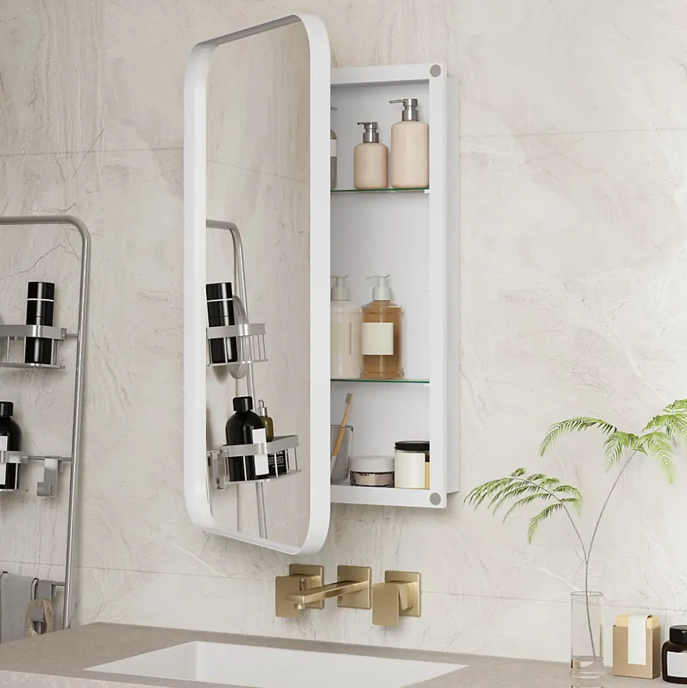 Armoire Miroir Murale - Meuble de Salle de Bain avec Rangement et Étagères Réglables, Cadre Métal, Meuble de Rangement Blanc