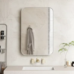 Armoire Miroir Murale - Meuble de Salle de Bain avec Rangement et Étagères Réglables, Cadre Métal, Meuble de Rangement Blanc