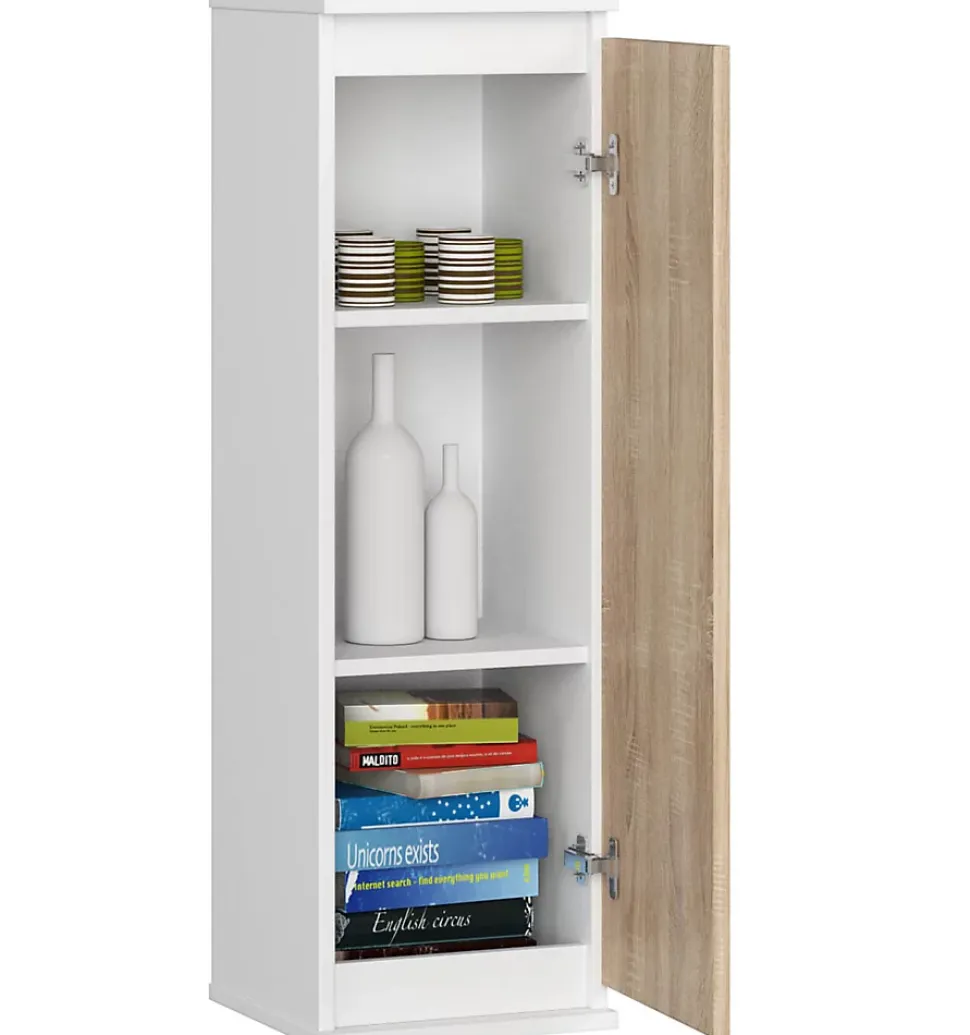Armoire murale AKORD W30 Blanche 30 cm 1 porte façade Chêne Sonoma 3 étagères 30x30x99 cm
