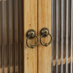 Armoire Murale avec Portes Vitrées et Porte-Serviettes, Meuble de Salle de Bain en Bois Massif, Étagères - 60x18x60 cm - Naturel