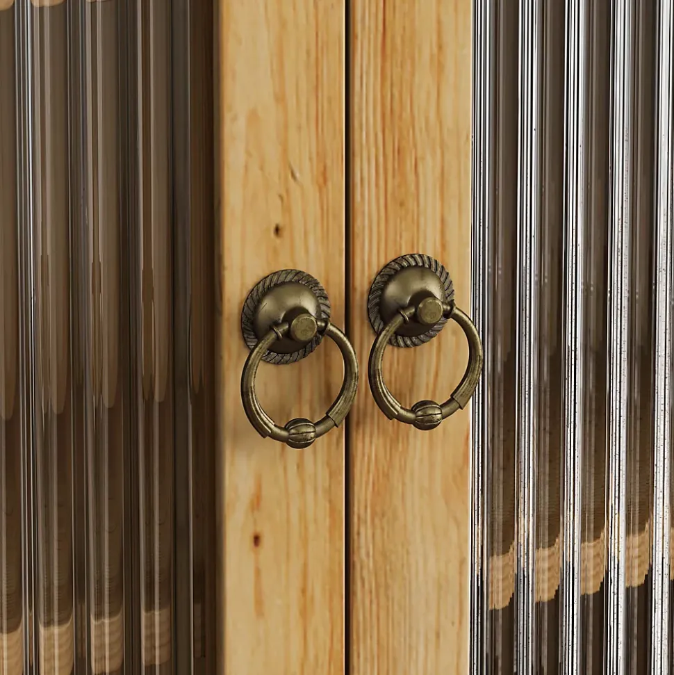 Armoire Murale avec Portes Vitrées et Porte-Serviettes, Meuble de Salle de Bain en Bois Massif, Étagères - 60x18x60 cm - Naturel