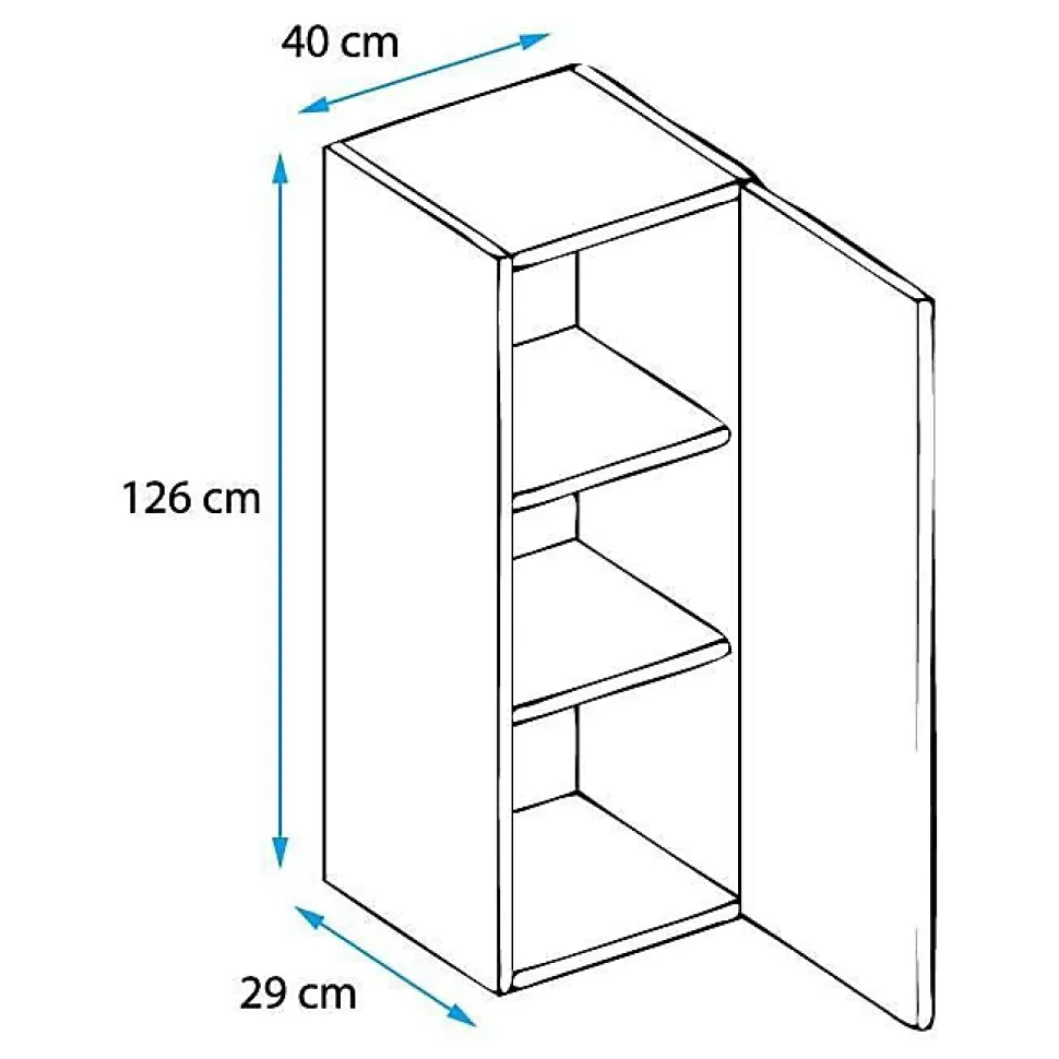 Armoire Murale Vitrine LED - 40 x 126 x 29cm - Noir Finition brillante - 3 compartiments 3 vitrines - Rangement - NORA V2