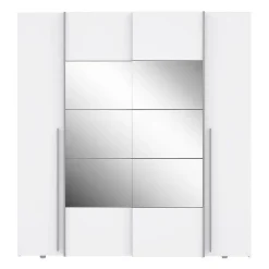Armoire NARAGO Blanc Mat 200x61x210 cm 4 portes miroir 10 tablettes 2 tringles