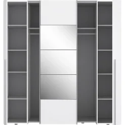 Armoire NARAGO Blanc Mat 200x61x210 cm 4 portes miroir 10 tablettes 2 tringles