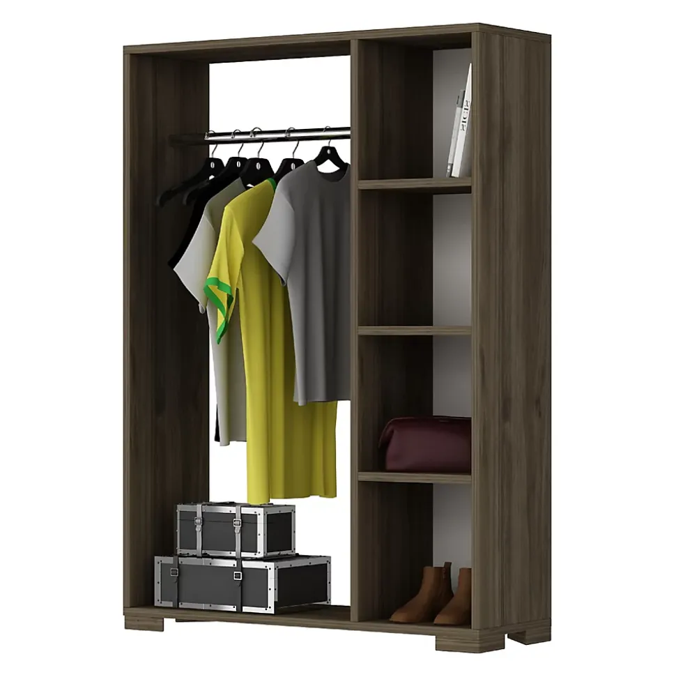 Armoire Nesbyen avec 4 compartiments de stockage 123 x 90 x 30 cm effet noyer en.casa