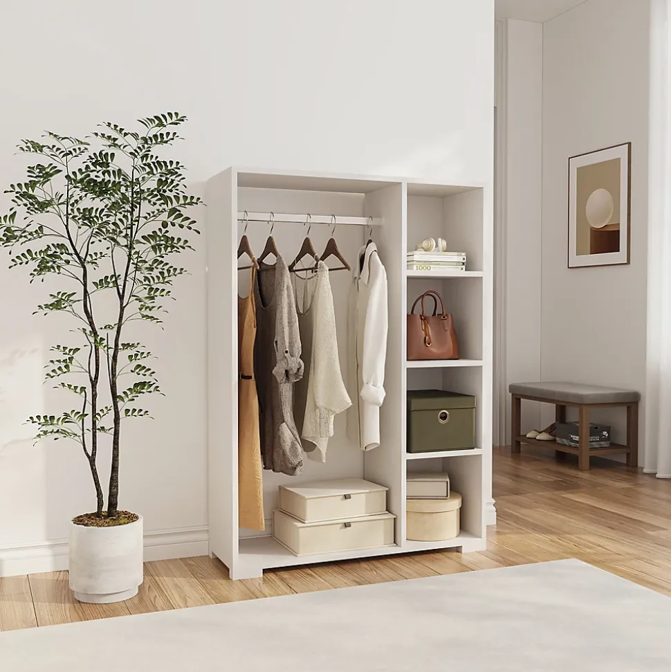 Armoire Nesbyen avec 4 compartiments de stockage 126 x 90 x 30 cm blanc en.casa