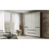 Armoire NUBIA 180 cm noyer et gris 6 portes battantes avec 2 tiroirs