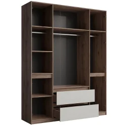 Armoire NUBIA 180 cm noyer et gris 6 portes battantes avec 2 tiroirs