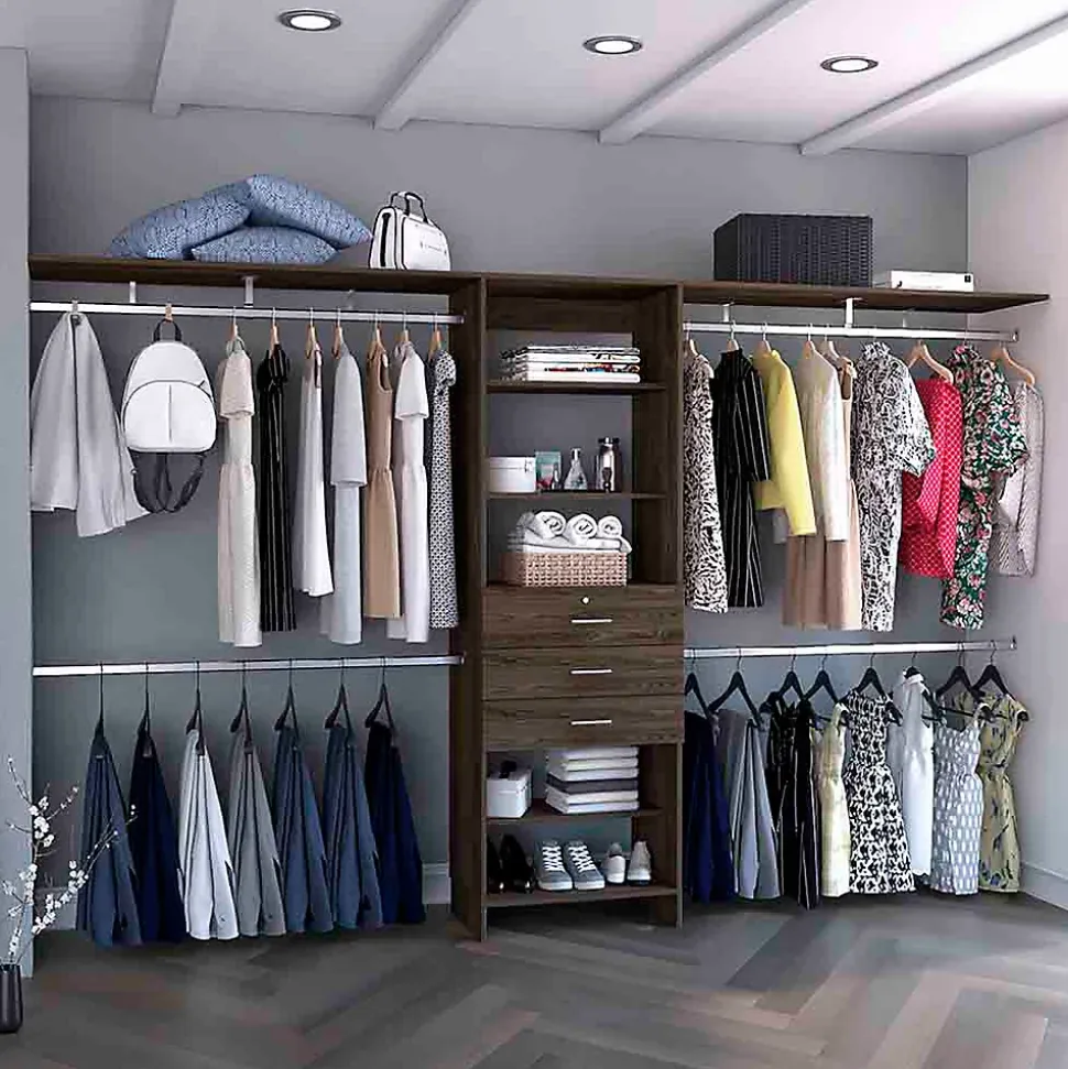 Armoire ouverte Plego, avec 3 tiroirs, étagère et rails de suspension, 187.45 cm X 299.97 cm X 41.40 cm , Brown
