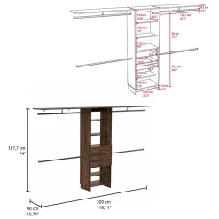 Armoire ouverte Plego, avec 3 tiroirs, étagère et rails de suspension, 187.45 cm X 299.97 cm X 41.40 cm , Brown
