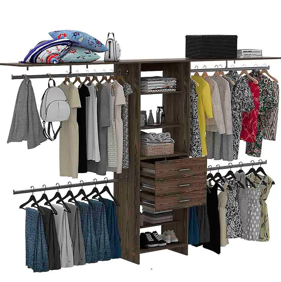 Armoire ouverte Plego, avec 3 tiroirs, étagère et rails de suspension, 187.45 cm X 299.97 cm X 41.40 cm , Brown