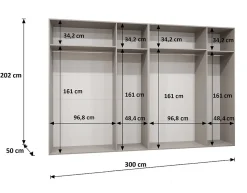 Armoire Parma 1 a portes battantes H. 202 x L.300 x P. 52, 6 portes