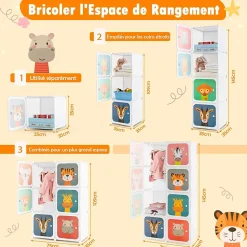 Armoire Penderie à 8 Cubes Modulable en Plastique Bricolées et Empilables avec Portes Charge 10KG pour Salon