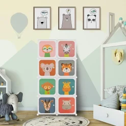 Armoire Penderie à 8 Cubes Modulable en Plastique Bricolées et Empilables avec Portes Charge 10KG pour Salon