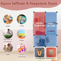 Armoire Penderie à 8 Cubes Modulable en Plastique Bricolées et Empilables avec Portes Charge 10KG pour Salon