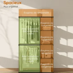 Armoire penderie 3 barres de suspension 4 étagères dim. 142x43x185cm métal pvc non tissé noir
