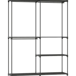 Armoire penderie 3 barres de suspension 4 étagères dim. 142x43x185cm métal pvc non tissé noir