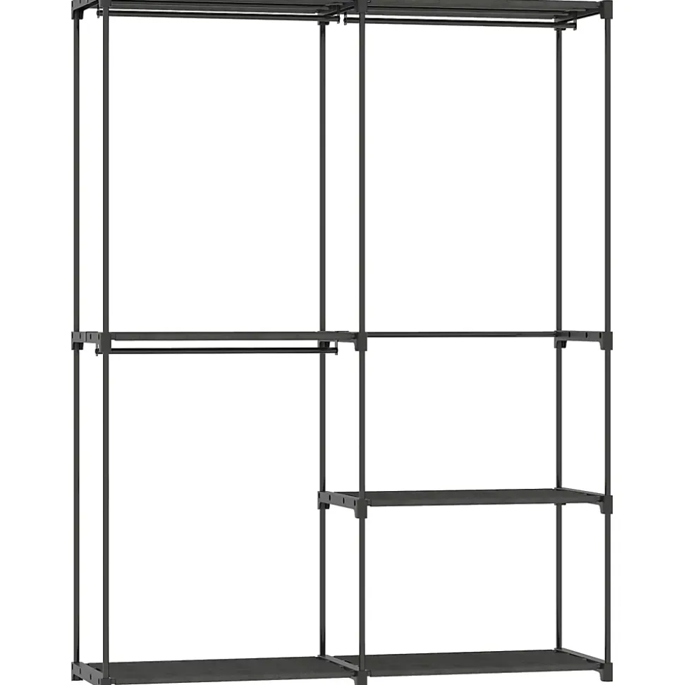 Armoire penderie 3 barres de suspension 4 étagères dim. 142x43x185cm métal pvc non tissé noir