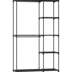 Armoire penderie 2 barres de suspension 6 étagères dim. 111x43x185cm métal pvc non tissé noir