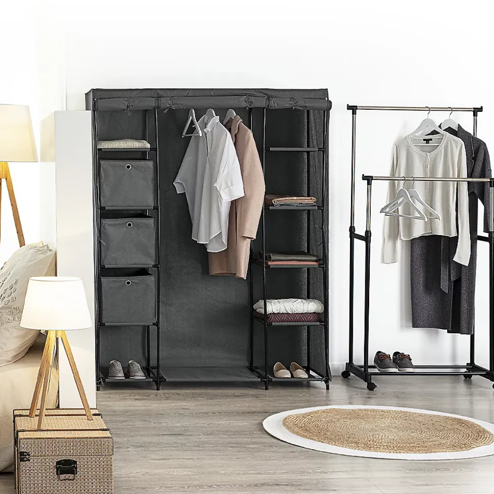 Armoire penderie 3 boîtes tissu gris anthracite - 5Five