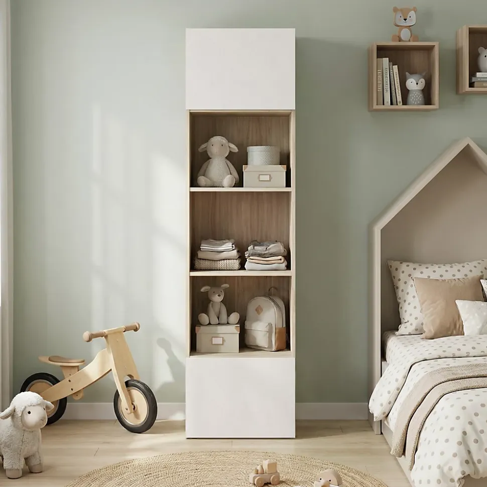 Armoire penderie 2 portes battantes beige cachemire et effet chêne GoodHome Atomia H. 187 x L. 50 x P. 35 cm