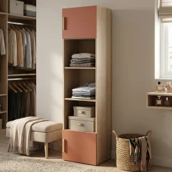 Armoire penderie 2 portes battantes terracotta et effet chêne GoodHome Atomia H. 187 x L. 50 x P. 35 cm