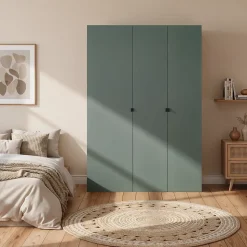 Armoire penderie 3 portes battantes vert forêt et effet chêne grisé GoodHome Atomia H. 187 x L. 125 x P. 45 cm