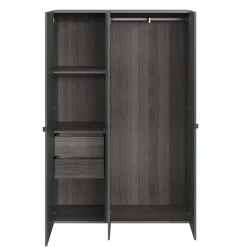 Armoire penderie 3 portes battantes vert forêt et effet chêne grisé GoodHome Atomia H. 187 x L. 125 x P. 45 cm