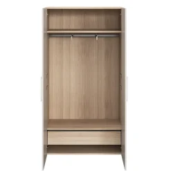 Armoire penderie 2 portes battantes beige cachemire et effet chêne GoodHome Atomia H. 187 x L. 100 x P. 45 cm