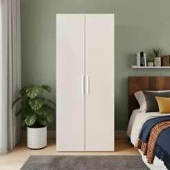 Armoire penderie 2 portes battantes beige cachemire et effet chêne GoodHome Atomia H. 187 x L. 100 x P. 45 cm