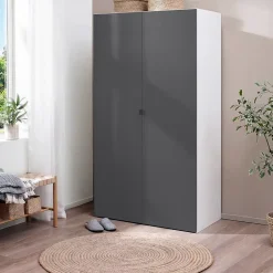 Armoire penderie 2 portes battantes anthracite et blanc GoodHome Atomia H. 187 x L. 100 x P. 58 cm