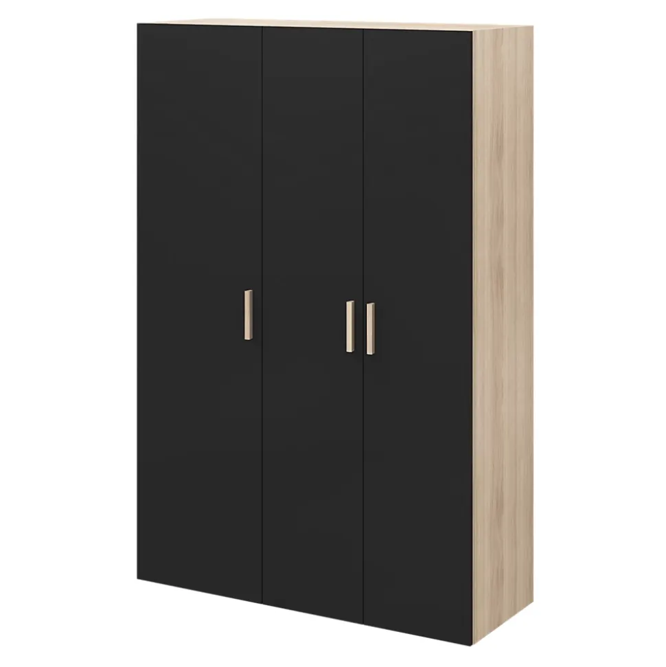 Armoire penderie 2 portes battantes noir et effet chêne GoodHome Atomia H. 187 x L. 125 x P. 45 cm